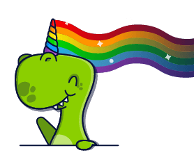 Offerzen dinocorn mascot with a blue cicle behind it